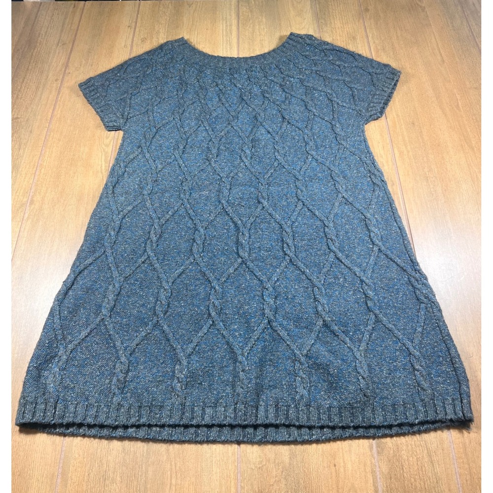 Kensie Women's Cable Knit Sweater Dress Short Sleeve Blue Heather Size Lโ